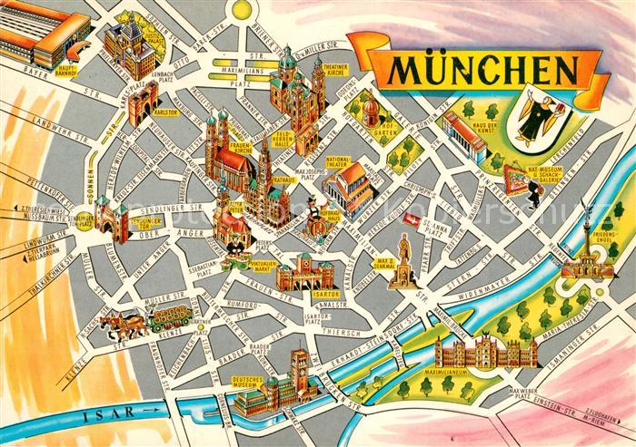 AK / Ansichtskarte Muenchen Stadtplan Muenchen Kat. Muenchen Nr