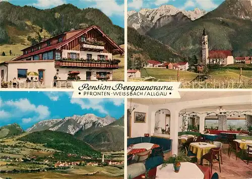 AK / Ansichtskarte Weissbach_Pfronten Gaststaette Pension Bergpanorama Kirche Allgaeuer Alpen Fliegeraufnahme Weissbach Pfronten Kat. Pfronten