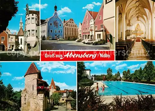 AK / Ansichtskarte Abensberg Kirche Altarraum Schwimmbad Stadtmauer Rathaus Abensberg Kat. Abensberg