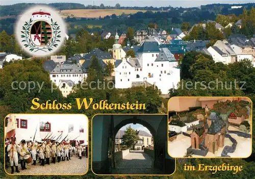 AK / Ansichtskarte Wolkenstein_Erzgebirge Schloss historische Regimente Burgfest Schlosstor Stadtmodell im Museum Wolkenstein Erzgebirge Kat. Wolkenstein