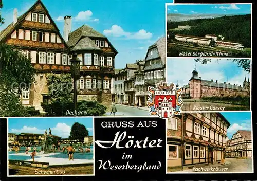 AK / Ansichtskarte Hoexter_Weser Dechanel Kloster Corvey Schwimmbad Weserbergland Klinik Fachwerkhaeuser Hoexter Weser Kat. Hoexter