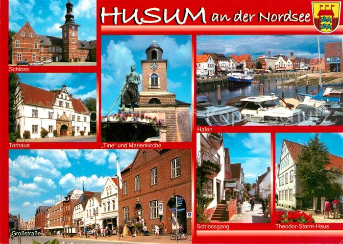 Ak Ansichtskarte Husum Nordfriesland Schloss Storm Haus Tine Marienkirche Torhaus Husum Nordfriesland Kat Husum Nr Kn85683 Oldthing Ansichts