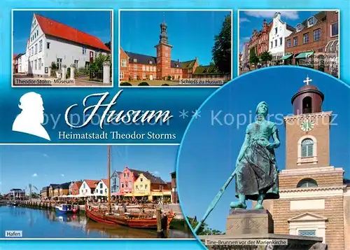 AK / Ansichtskarte Husum_Nordfriesland Schloss Storm Museum Tine Brunnen Marienkirche Husum Nordfriesland Kat. Husum