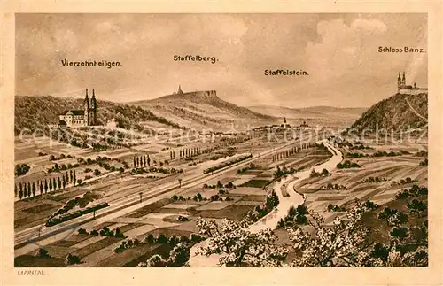 AK / Ansichtskarte Vierzehnheiligen mit Staffelberg Staffelstein und Schloss Banz Vierzehnheiligen Kat. Bad Staffelstein