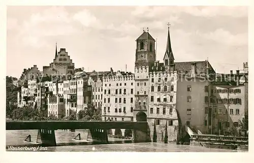 AK / Ansichtskarte Wasserburg_Inn Teilansicht mit Bruecke Wasserburg Inn Kat. Wasserburg a.Inn