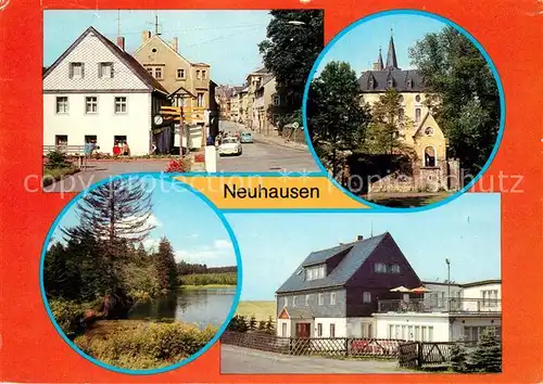 AK / Ansichtskarte Neuhausen_Marienberg Bahnhofstrasse Schloss Purschenstein Ferienheim Dachsbaude Neuhausen Marienberg Kat. Marienberg