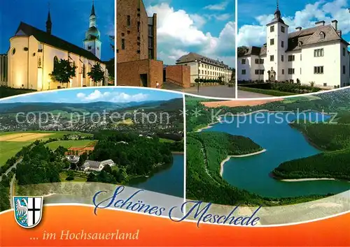 AK / Ansichtskarte Meschede St Walburga ehemaliges Stift Schloss Hennetalsperre Fliegeraufnahme Meschede Kat. Arnsberg