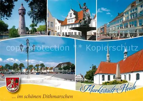 AK / Ansichtskarte Heide_Dithmarschen Wasserturm Brunnen Platz Innenstadt St Juergen Kirche Heide Dithmarschen Kat. Heide