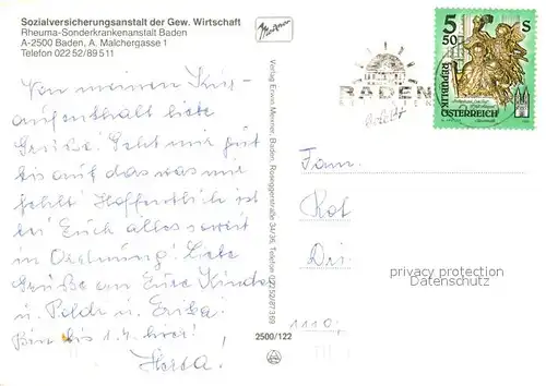 AK / Ansichtskarte Baden_Wien Sozialversicherungsanstalt Gew. Wirtschaft  Baden_Wien Kat. Baden