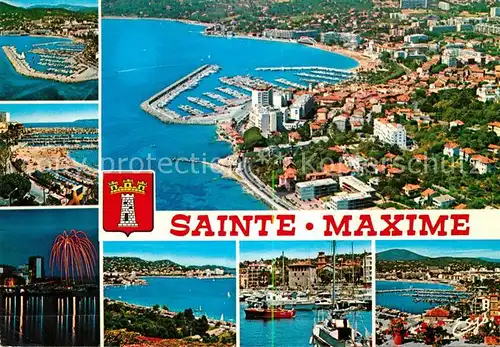 AK / Ansichtskarte Sainte_Maxime_sur_Mer_Var Fliegeraufnahme Plage Port La Croisette Eglise Paroissiale  Sainte_Maxime_sur_Mer_Var Kat. Sainte Maxime