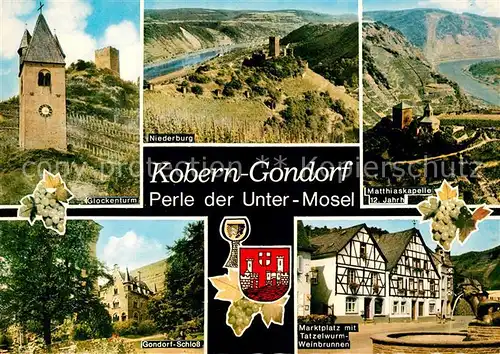 AK / Ansichtskarte Kobern Gondorf Glockenturm Niederburg Moseltal Matthiaskapelle Schloss Marktplatz Tatzelwurm Weinbrunnen Fachwerkhaeuser Kobern Gondorf Kat. Kobern Gondorf