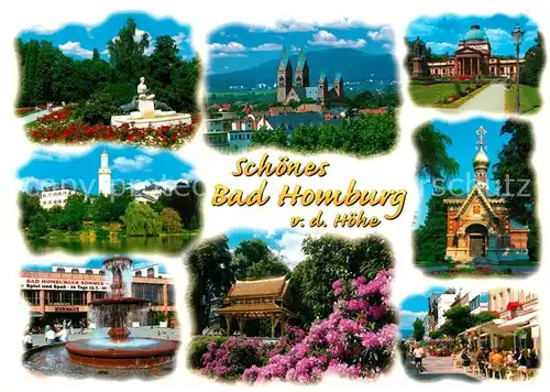 AK / Ansichtskarte Bad_Homburg Sehenswuerdigkeiten der Stadt Kirche Schloss Brunnen Strassencafes Bad_Homburg Kat. Bad Homburg v.d. Hoehe