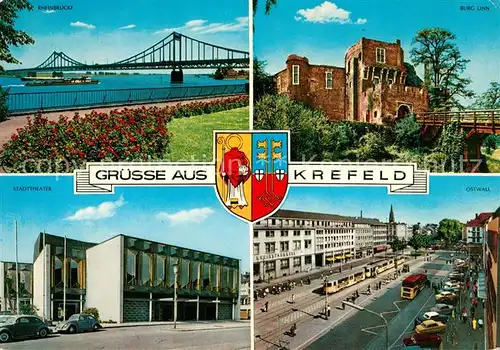 AK / Ansichtskarte Krefeld Rheinbruecke Promenade Burg Linn Stadttheater Ostwall Wappen Krefeld Kat. Krefeld