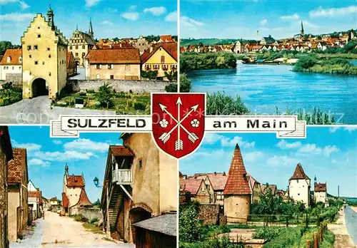 AK / Ansichtskarte Sulzfeld_Main Maintor Altstadt Turm Wohnturm Mainufer Wappen Sulzfeld Main Kat. Sulzfeld a.Main