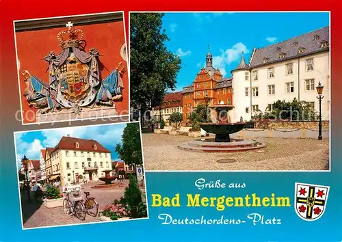 AK / Ansichtskarte Bad_Mergentheim Wappen Krone Brunnen Deutschordensplatz Schloss Bad_Mergentheim Kat. Bad Mergentheim