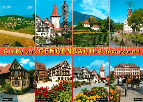 AK / Ansichtskarte Gengenbach Panorama Kinzigtal Marktbrunnen Turm Jacobskapelle Kloster Engelgasse Marktplatz Fachwerkhaus Obertorturm Rathaus Gengenbach Kat. Gengenbach_Schwarzwald