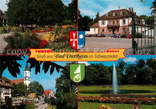 AK / Ansichtskarte Bad_Duerrheim Soleheilbad im Schwarzwald Ortsstrasse mit Kirche Parkanlagen Bad_Duerrheim Kat. Bad Duerrheim