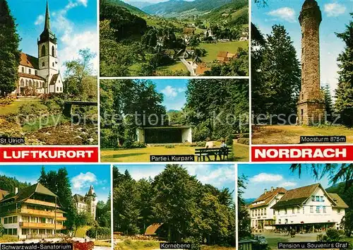 AK / Ansichtskarte Nordrach St Ulrich Kirche Landschaftspanorama Schwarzwald Moosturm Sanatorium Kornebene Pension Souvenirs Kurpark Nordrach Kat. Nordrach