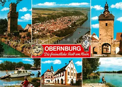 AK / Ansichtskarte Obernburg_Main Almosenturm Oberes Tor Rathaus Angler Fliegeraufnahme Obernburg Main Kat. Obernburg a.Main