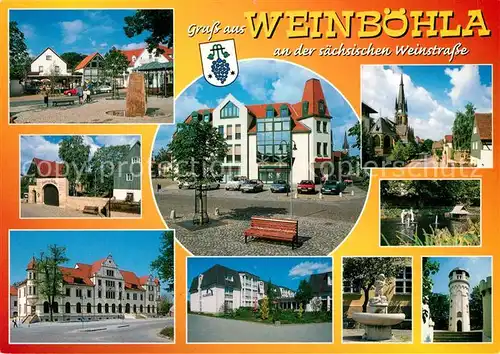 AK / Ansichtskarte Weinboehla Buero Geschaeftshaus Rathausplatz Peterkeller Zentralgasthof Waldhotel Brunnen  Weinboehla Kat. Weinboehla