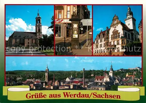 AK / Ansichtskarte Werdau_Sachsen Rathaus Annoncenuhr Sankt Marien Kirche Panorama Werdau Sachsen Kat. Werdau