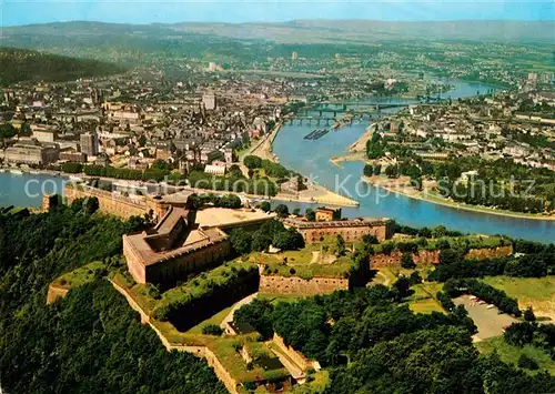 AK / Ansichtskarte Koblenz_Rhein Fliegeraufnahme Festung Ehrenbreitstein Deutsches Eck Koblenz_Rhein Kat. Koblenz