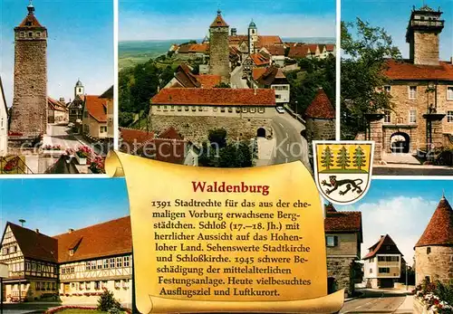 AK / Ansichtskarte Waldenburg_Wuerttemberg Teilansichten Altstadt Turm Fachwerkhaus Chronik Wappen Waldenburg Wuerttemberg Kat. Waldenburg