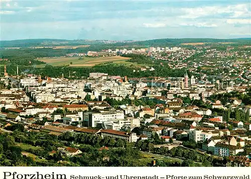 AK / Ansichtskarte Pforzheim Panorama Blick vom Wallberg Innenstadt Buckenberg Neubaugebiet Haidach Schmuck  und Uhrenstadt Pforte zum Schwarzwald Pforzheim Kat. Pforzheim