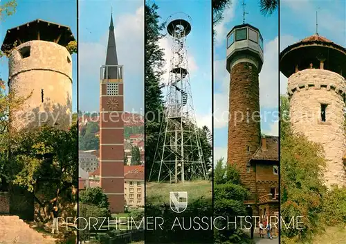 AK / Ansichtskarte Pforzheim Aussichtstuerme Wartbergturm Stadtkirchenturm Wasserturm Hachelturm Pforzheim Kat. Pforzheim