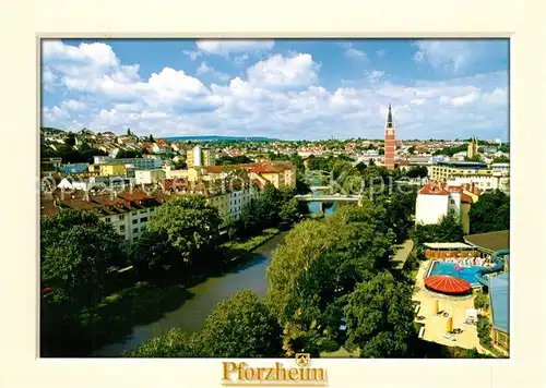 AK / Ansichtskarte Pforzheim Zusammenfluss von Enz und Nagold am Lindenplatz Kirche Auerbruecke Freibad Pforzheim Kat. Pforzheim