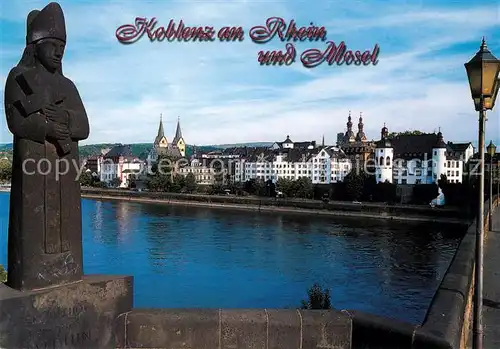 AK / Ansichtskarte Koblenz_Rhein Blick ueber die Mosel auf die Altstadt Statue Koblenz_Rhein Kat. Koblenz