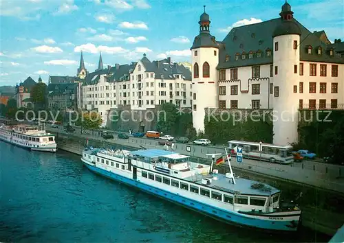 AK / Ansichtskarte Koblenz_Rhein Partie an der Mosel mit Alter Burg Dampfer Koblenz_Rhein Kat. Koblenz