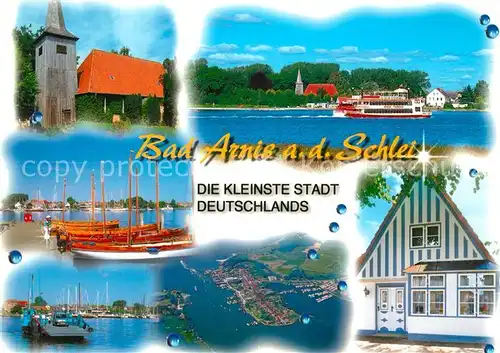 AK / Ansichtskarte Bad_Arnis_Schlei Kirche Hafen Segelboote Faehre Dampfer Fliegeraufnahme Bad_Arnis_Schlei