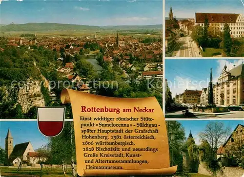 AK / Ansichtskarte Rottenburg_Neckar Stadtpanorama Innenstadt Brunnen Kirche Chronik Wappen Rottenburg Neckar Kat. Rottenburg am Neckar