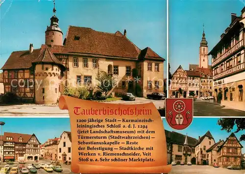 AK / Ansichtskarte Tauberbischofsheim Schloss jetzt Museum Altstadt Fachwerkhaeuser Platz Chronik Wappen Tauberbischofsheim Kat. Tauberbischofsheim