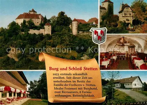 AK / Ansichtskarte Kuenzelsau Schloss und Burg Stetten Restaurant Chronik Wappen Kuenzelsau Kat. Kuenzelsau