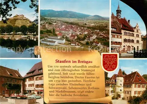 AK / Ansichtskarte Staufen_Breisgau Historische Altstadt Stadtpanorama Blick zur Burg Chronik Wappen Staufen Breisgau Kat. Staufen im Breisgau