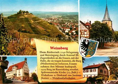 AK / Ansichtskarte Weinsberg Panorama ehemalige Reichsstadt Burgruine Kirche Chronik Wappen Weinsberg Kat. Weinsberg