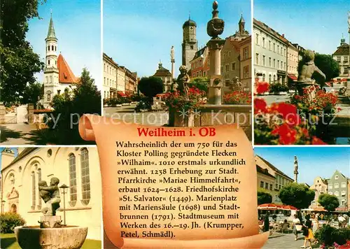 AK / Ansichtskarte Weilheim_Oberbayern Altstadt Kirche Brunnen Marktplatz Chronik Weilheim Oberbayern Kat. Weilheim i.OB