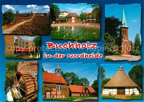 AK / Ansichtskarte Buchholz_Nordheide Landschaftspanorama Empore Teich Wasserrad Kirche Bauernhof Buchholz Nordheide Kat. Buchholz in der Nordheide