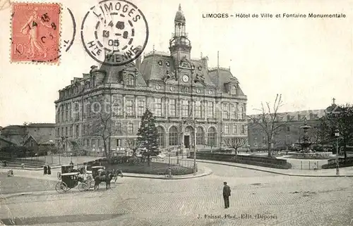 AK / Ansichtskarte Limoges_Haute_Vienne Hotel de Ville et Fontaine Monumentale Limoges_Haute_Vienne Kat. Limoges