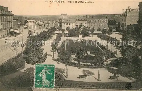 AK / Ansichtskarte Limoges_Haute_Vienne Place et Statue Jourdan Limoges_Haute_Vienne Kat. Limoges