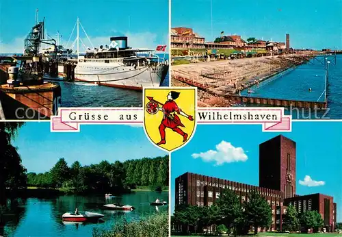 AK / Ansichtskarte Wilhelmshaven Hafen Dampfer Strandbad See Rathaus Wappen Wilhelmshaven Kat. Wilhelmshaven