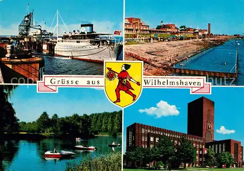 AK / Ansichtskarte Wilhelmshaven Hafen Dampfer Strandbad See Rathaus Wappen Wilhelmshaven Kat. Wilhelmshaven