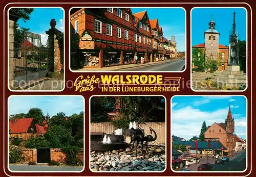 AK / Ansichtskarte Walsrode_Lueneburger_Heide Schmiedeeisernes Tor Strassenpartie Brunnen Kirchplatz Denkmal Kirche Walsrode_Lueneburger_Heide Kat. Walsrode