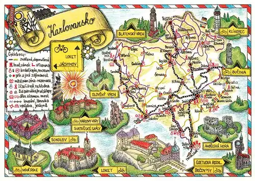 AK / Ansichtskarte Karlovy_Vary und Umgebung mit Sehenswuerdigkeiten Landkarte Karlovy Vary Kat. Karlovy Vary_Karlsbad