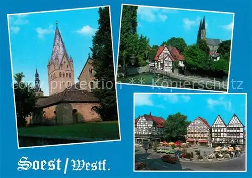 AK / Ansichtskarte Soest_Arnsberg aelteste Stadt Westfalens Marktplatz Fachwerkhaeuser Teich Kirche Soest_Arnsberg