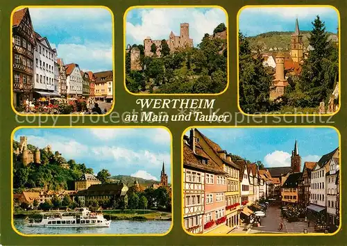 AK / Ansichtskarte Wertheim_Main Marktplatz Altstadt Innenstadt Burg Ausflugsdampfer Wertheim Main Kat. Wertheim