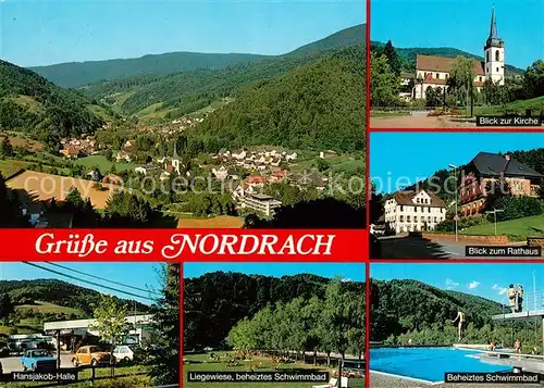 AK / Ansichtskarte Nordrach Ortsmotive mit Kirche Rathaus Hansjakob Halle Freibad Landschaftspanorama Schwarzwald Nordrach Kat. Nordrach