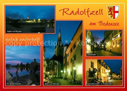 AK / Ansichtskarte Radolfzell_Bodensee Hafen mit Muenster Bodenseeufer Seestrasse Narrenbrunnen Nachtaufnahmen Radolfzell Bodensee Kat. Radolfzell am Bodensee